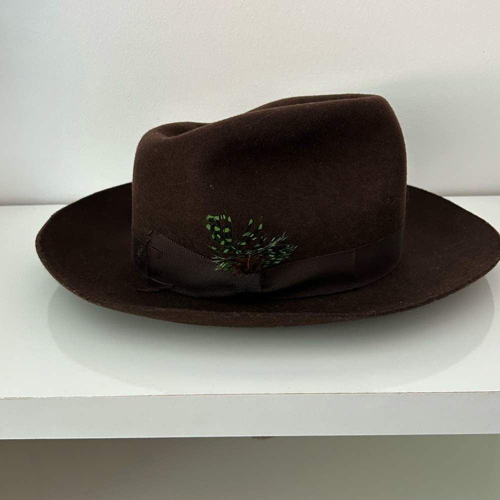 Miss Dior Brown Fedora Hat with Feather Accent